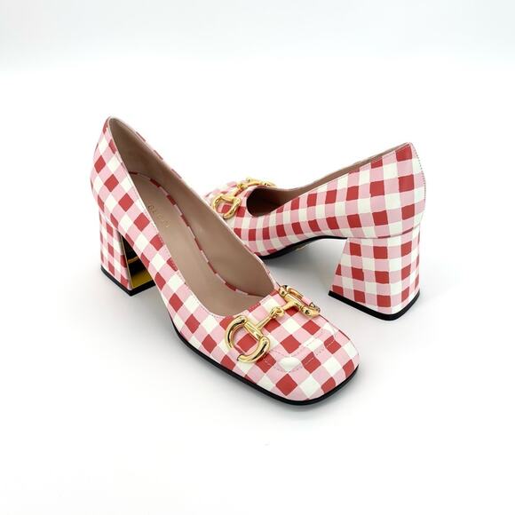 Gucci Baby Horsebit Ken Scott Garden Checkered Platform Heels Pumps 37.5 - Picture 7 of 10